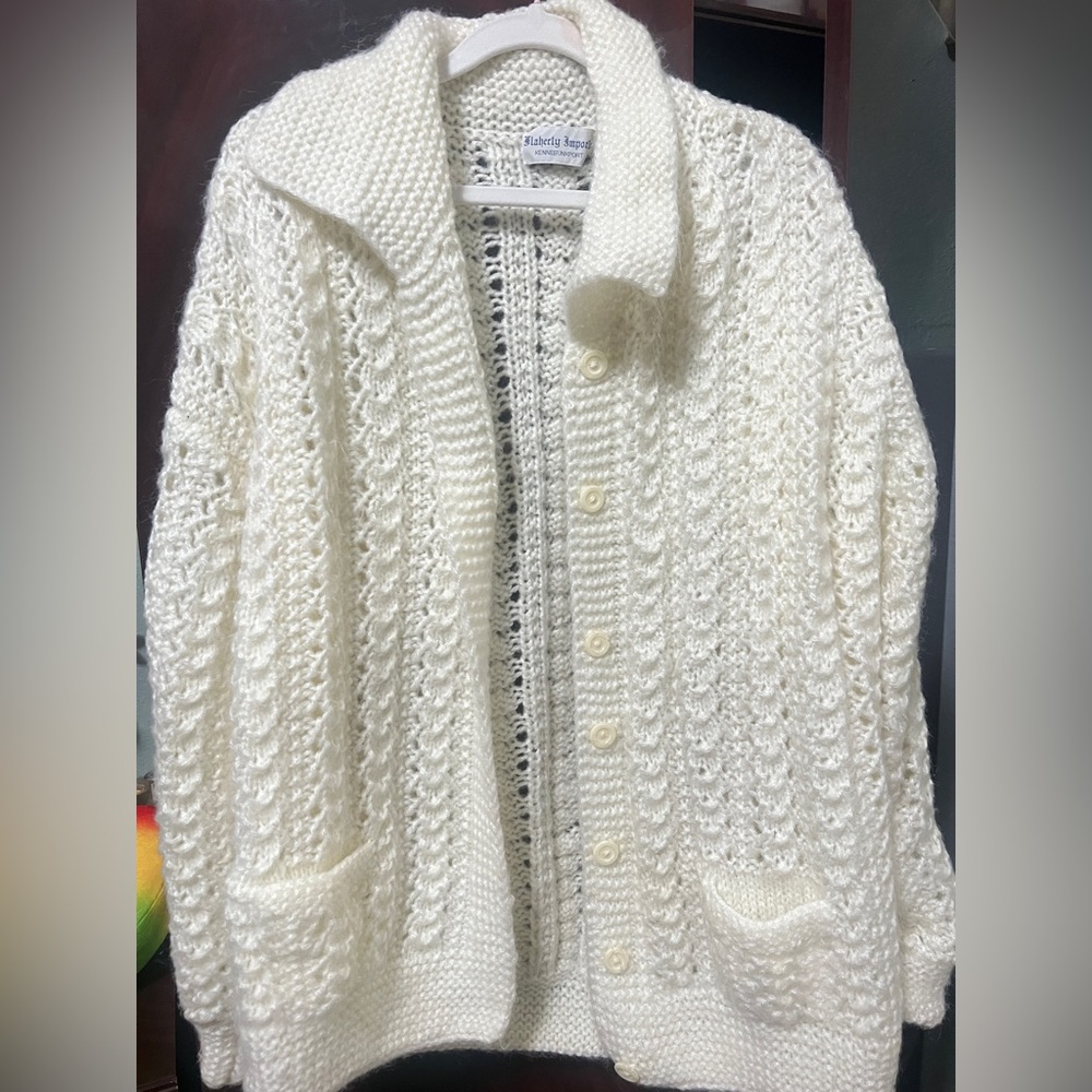 OVERSIZE WHITE CROCHET WHITE SWEATER CARDIGAN O/S